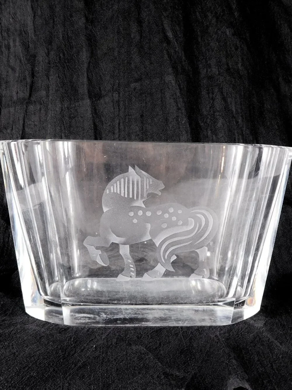 Heavy Cut Crystal Vase with Horse Design # 27451